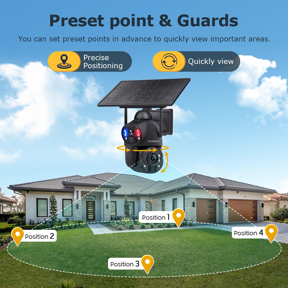 SHIWOJIA 36X Telecamera di Sorveglianza WiFi Esterno, 6 MP 360° PTZ Telecamera Esterna Solare con Doppia Lente, 100m Visione Notturna a Colori, PIR Smart Detection, Audio Bidirezionale