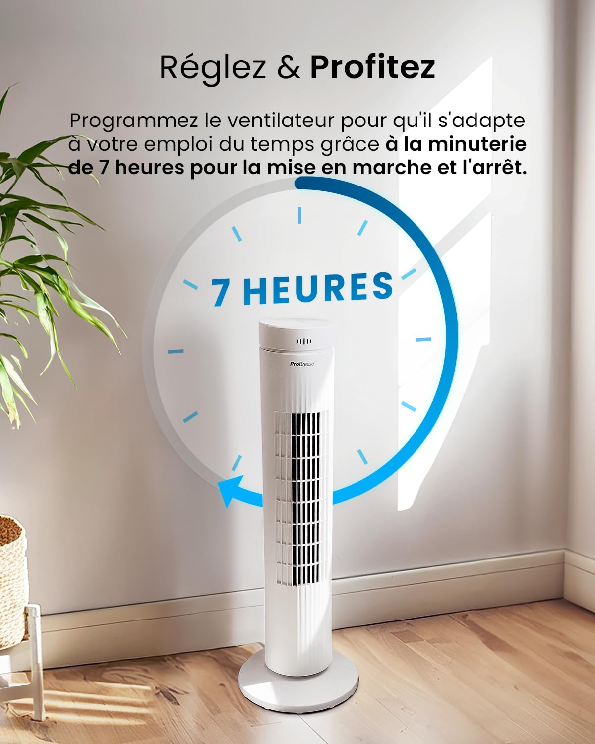 Pro Breeze Ventilateur colonne avec télécommande, hauteur 76 cm – Oscillation à 65°, minuteur, 3 vitesses – Ventilateur silencieux, puissant et économe en énergie pour chambre et bureau