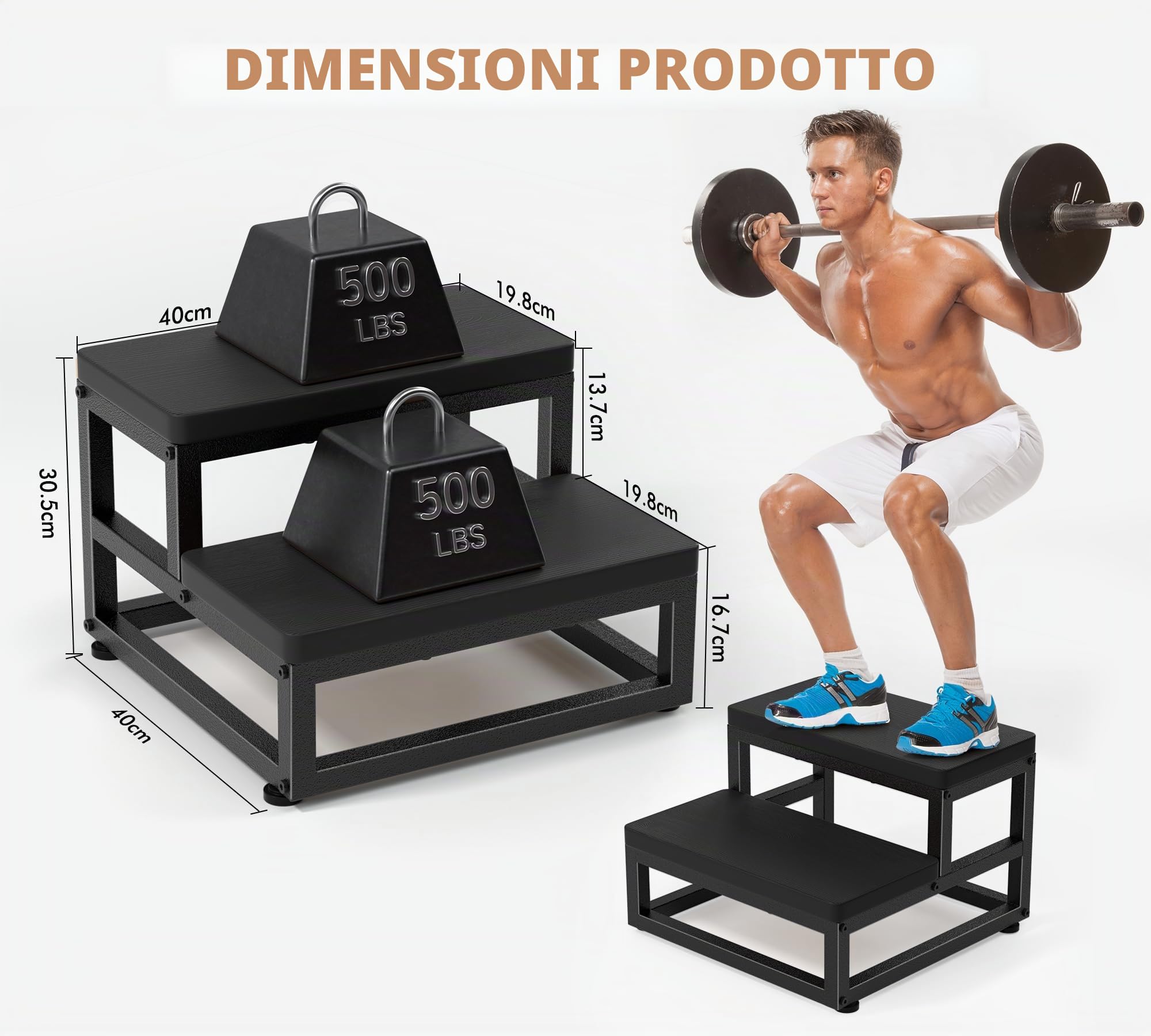 Sgabello a 2 gradini resistente per adulti e bambini, poggiapiedi impermeabile in HDPE con piedini antiscivolo regolabili e bordi arrotondati, utilizzabile in tutte le condizioni atmosferiche, per