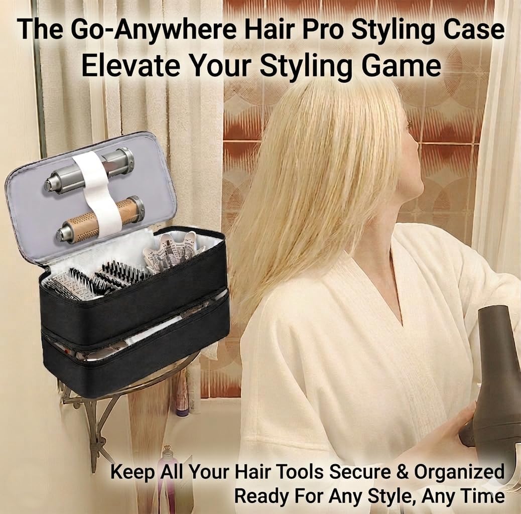 Travel Carrying Case Compatible with Shark Flexstyle SpeedStyle Hair Dryer,Double Layer Storage Bag for Airwrap Styler Hair Hot Attachment (Black)