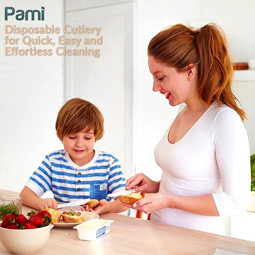 Miniatura 4 de PAMI Cubiertos de plástico desechables extra pesados 250 juegos  Cubiertos de plástico empaquetados individualmente con tenedor cuchillo cuchara