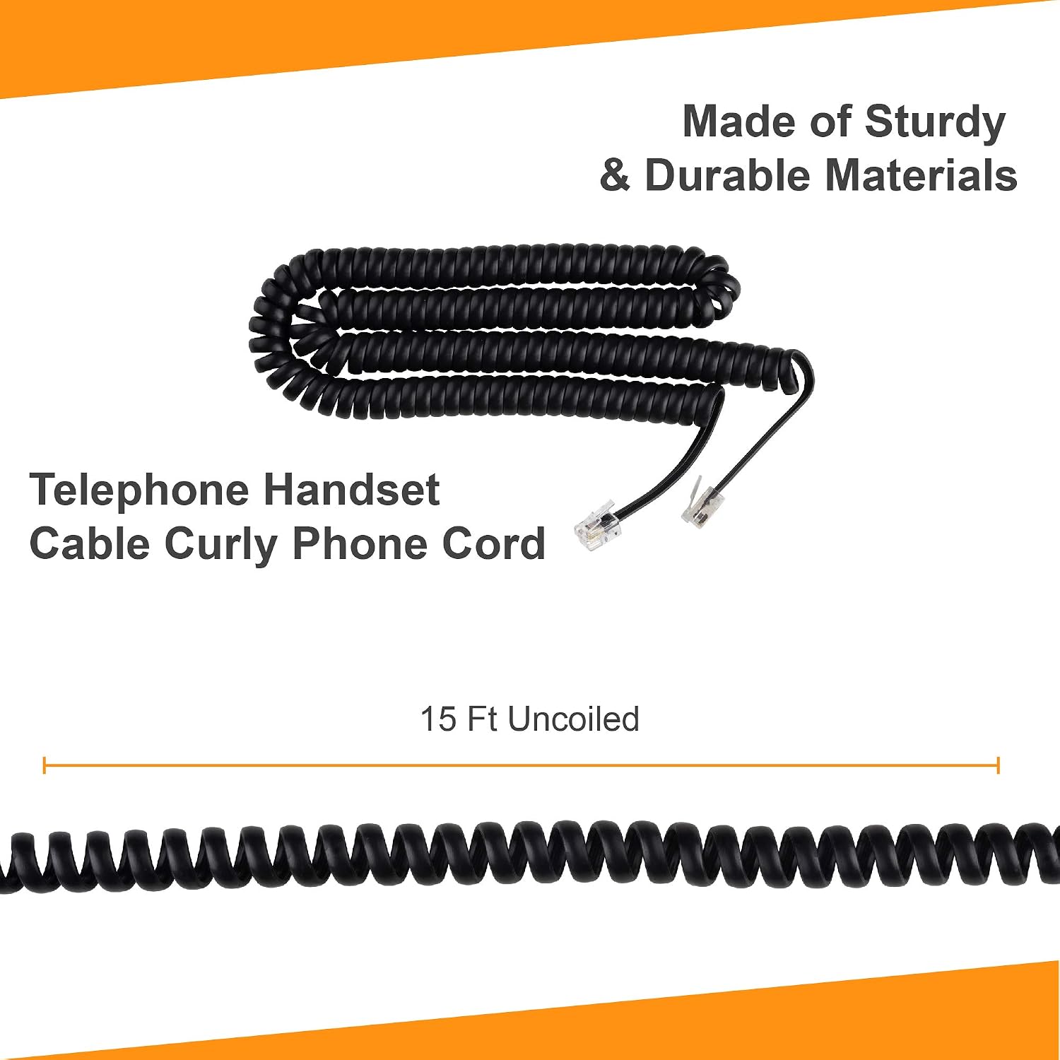 iSoHo Phones Bundle of 10 Telephone Cord Handset Curly - 2 Sets (5 x 15ft, 5 x 25ft) - Crisp Sound, Easy to Use - Perfect for Home or Office - Black