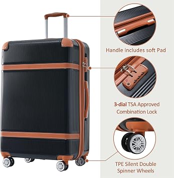 3ピース荷物セット トラベルスーツケース スピナーホイール8個付き Tsa承認ロック 衝突保護 角度 旅行 ローリングラゲッジ 3サイズ 20インチ 24インチ 28インチ, ブラック 3ピース 20インチ+24インチ+28インチ, 20+24''+28, ハードサイド