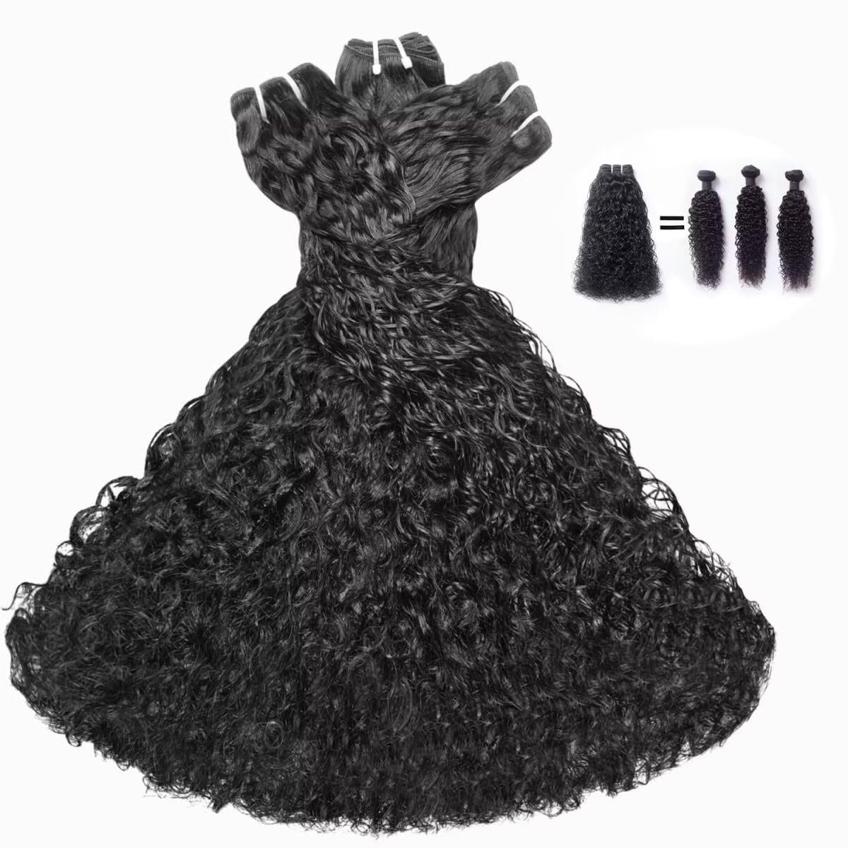 Water Wave Bundles Human Hair,100% Raw Indian Hair Curly Single Bundles,Triple The Lifespan Over Regular Virgin Hair,Keep Texture Silky Soft After Multiple Washes,No Tangle,No Shedding (20 Inch)