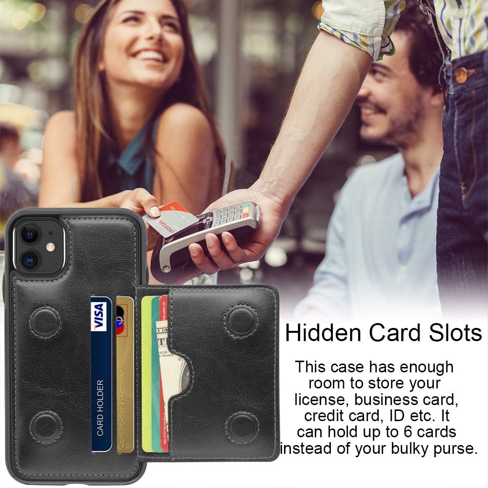 LakiBeibi Case for iPhone 11 with Card Holders, Dual Layer Lightweight Slim Leather iPhone 11 Wallet Case Flip Folio Magnetic Lock Protective Case for Apple iPhone 11 6.1 Inch (2019), Black