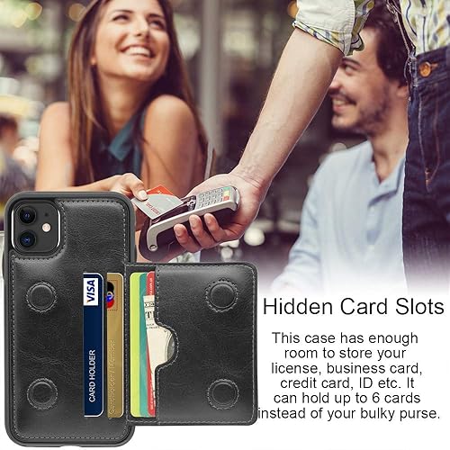 Miniatura 3 de LakiBeibi Funda para iPhone 11 con tarjeteros, doble capa, ligera, delgada, de piel, tipo cartera, con tapa y cierre magnético, funda protectora