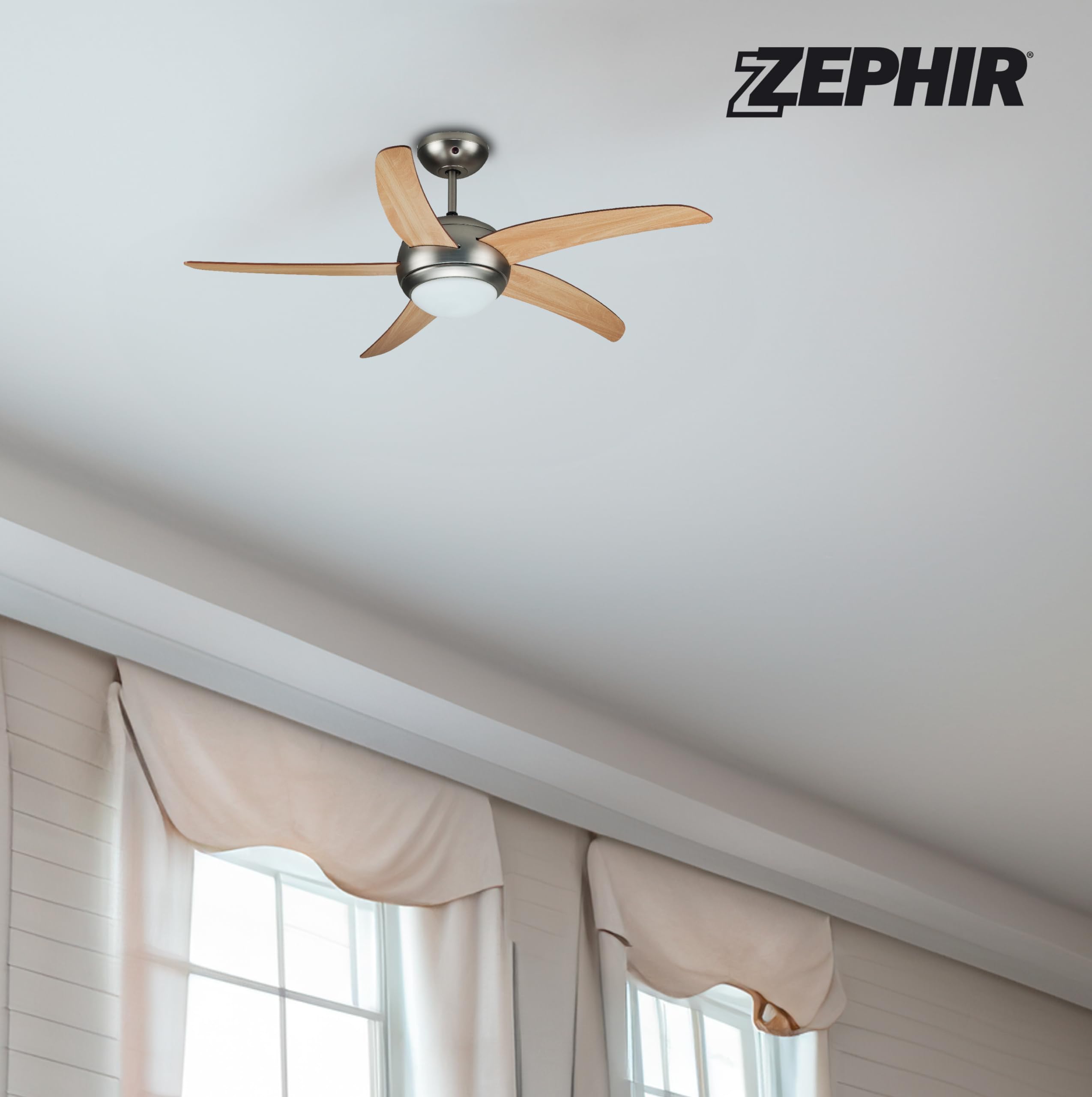 Zephir, Ventilatore da Soffitto, 5 Pale in Legno, Ventilatore con Luce, diametro 132 cm (Ricondizionato)