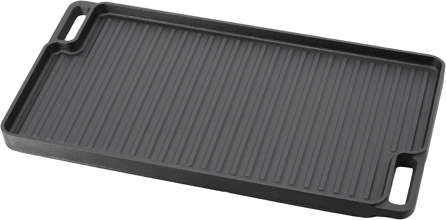 MegaChef 17.70 x 10 Inch Reversible Rectangle Cast Iron Griddle for Indoor/Outdoor Use