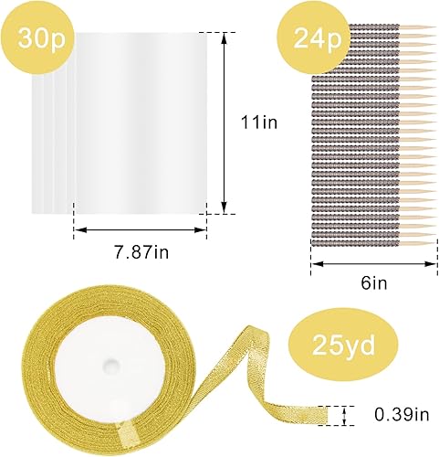 Miniatura 10 de Palitos de bambú de manzana, 24 palitos brillantes de manzana de caramelo con bolsas de caramelo de 30 piezas y 1 rollo de cinta de purpurina de 25