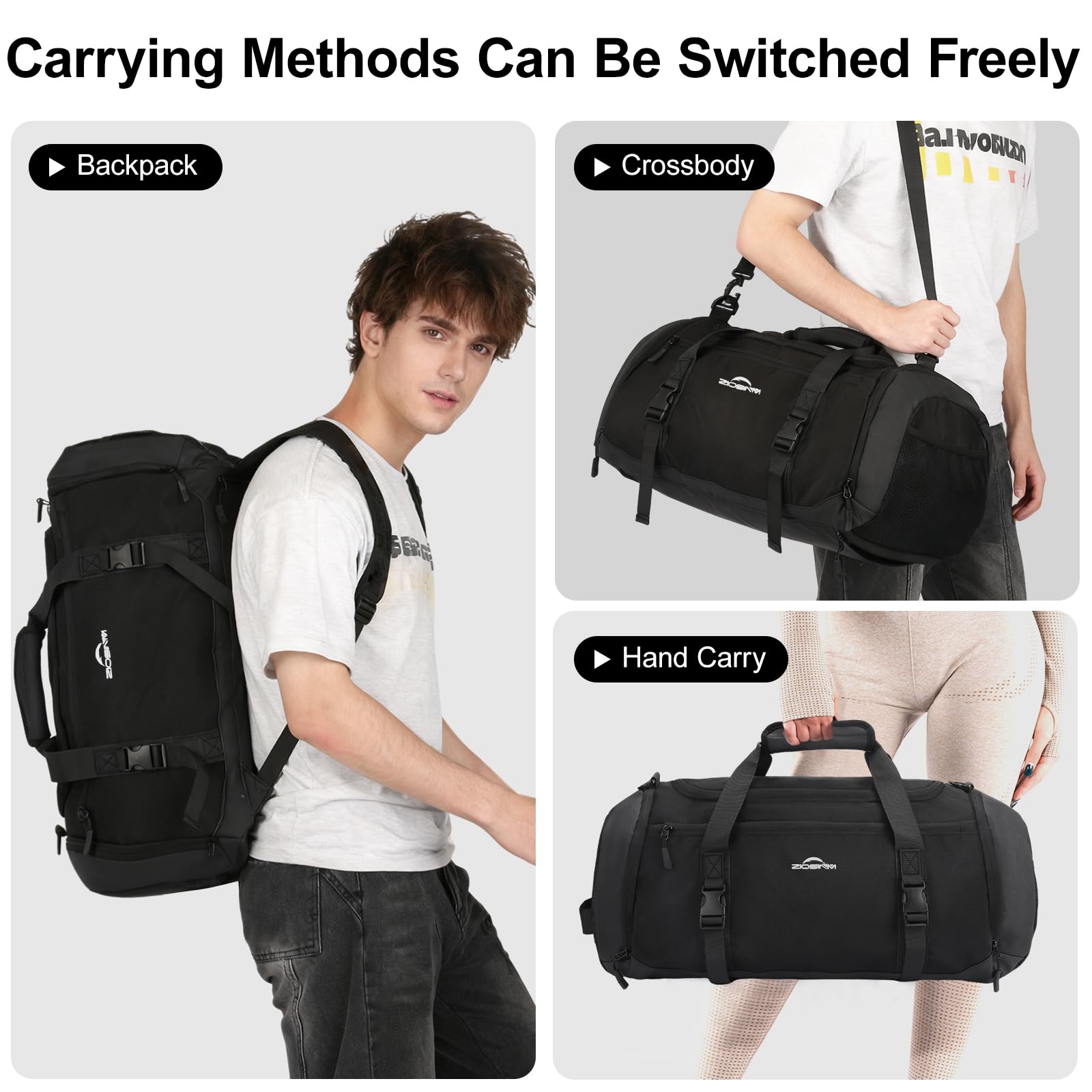 Sac de Sport Homme Femme, Sac de Voyage Homme 36L avec Compartiment Chaussures, Compartiment pour Articles Humides et Isolation Thermique, Sacs a Dos Voyage pour Gym, Camping (Noir)