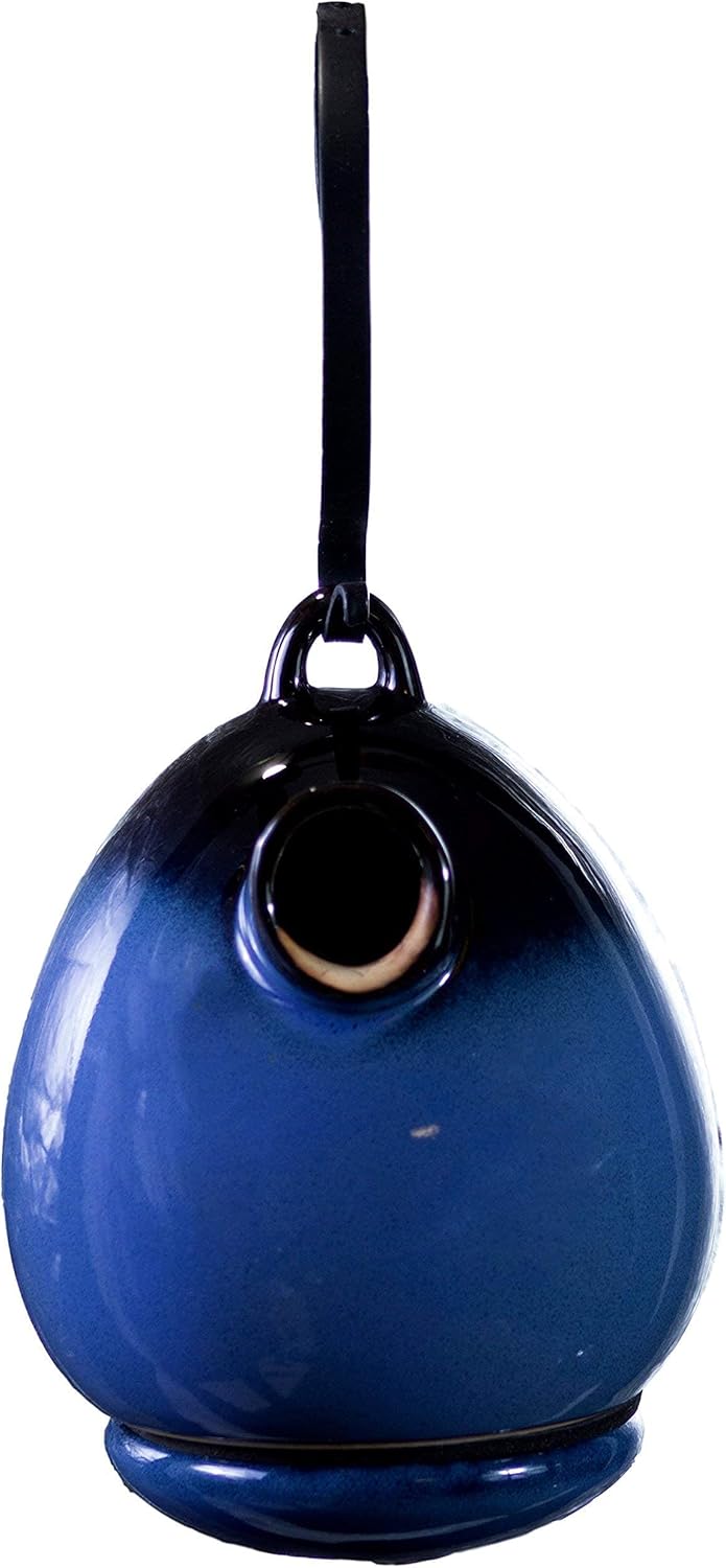 BYER OF MAINE Alcyon Egg/Bottle Bird Home and Pagoda Bird Feeder Bundle, Cobalt Blue