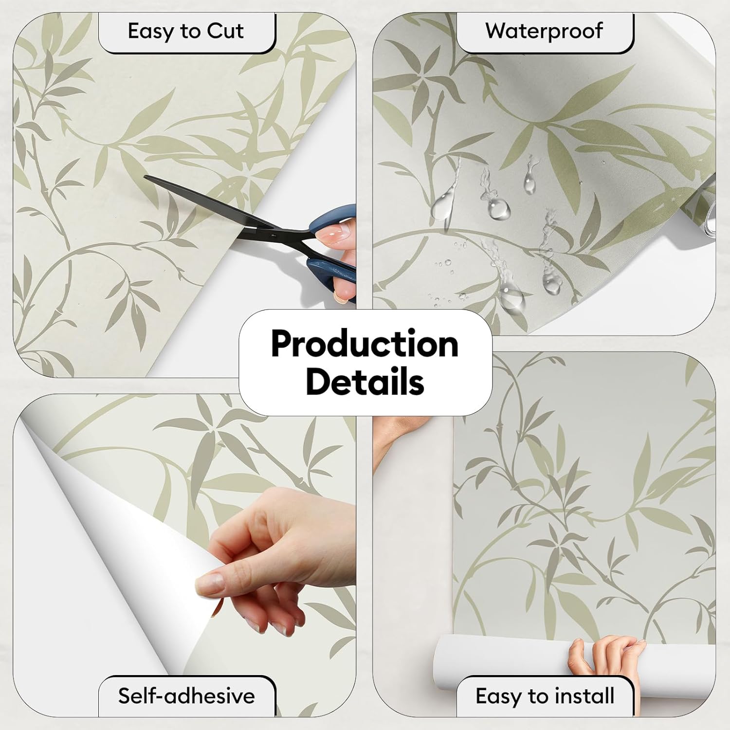 17"x118" Peel and Stick Wallpaper for Renter Friendly, Removable Wallpaper Peel and Stick, Self-Adhesive Textured Contact Paper for Walls, Cabinets, Countertops(Bamboo Leaf)