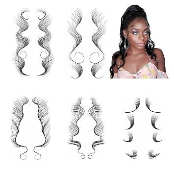 5pcs Fake Edges Hair Tattoo Baby Hair Tattoo Stickers - Waterproof Tattoos Body Makeup for Women - Edge Tattoo Edges Curly Hair Salon DIY Hairstyling Hair Stickers Template Makeup Tool 5 Pcs