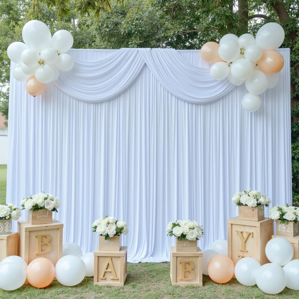 HBBMAGIC 3M × 3M Mariage Fond Blanc Rideau Photo Mur Anniversaire Bébé Douche Baptême