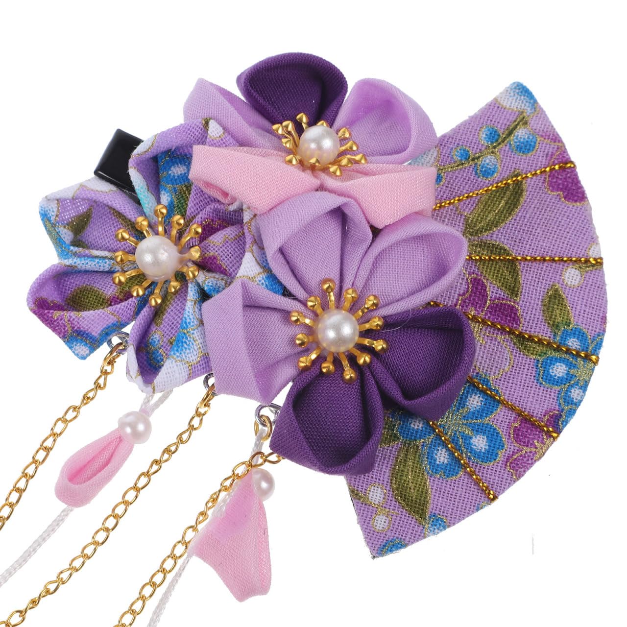 FRCOLOR Japanese Hair Clips Traditional Kimono Flower Floral Fan Barrette Clip Chinese Hanfu Costume Wedding Bridal Hair Accessories for Women Cosplay Photo Props-Purple