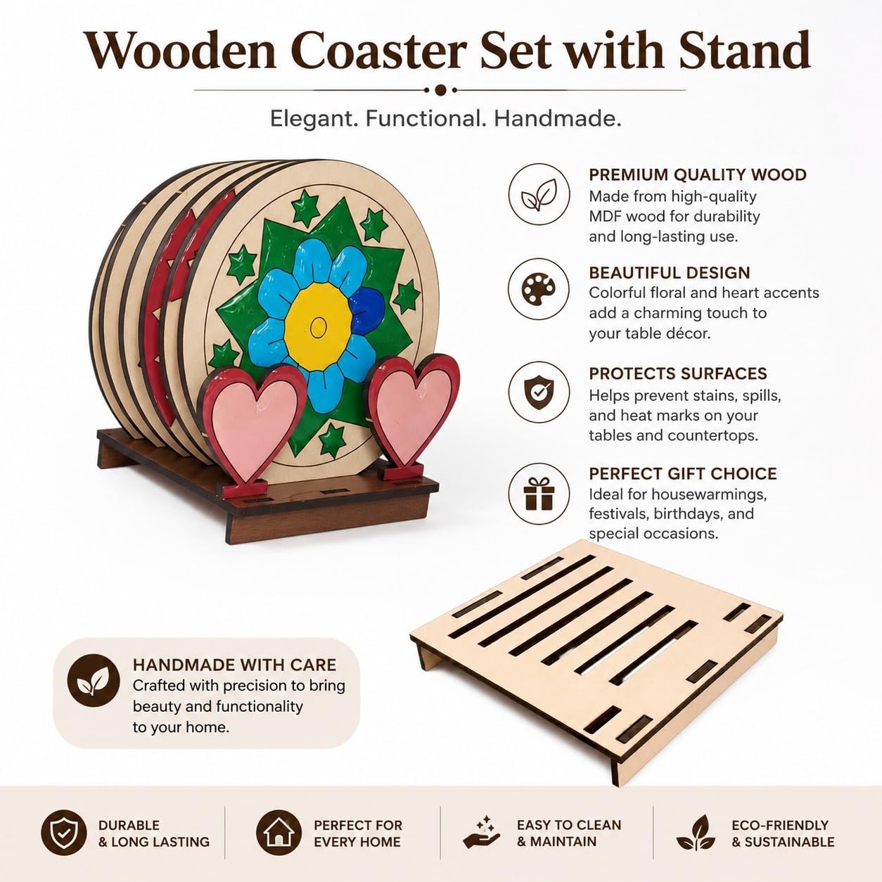 BAGJI TOYS DIY Coaster Painting Kit for Kids & Adults – 6 Pre-Marked Wooden Tea Coasters with Stand, 12 Non Toxis Water Base Colours & 1 Brush – Mandala Art & Craft DIY Set – Beginner Friendly Painting Craft Kit, Birthday & Gift Activity (MandalaA5) 4