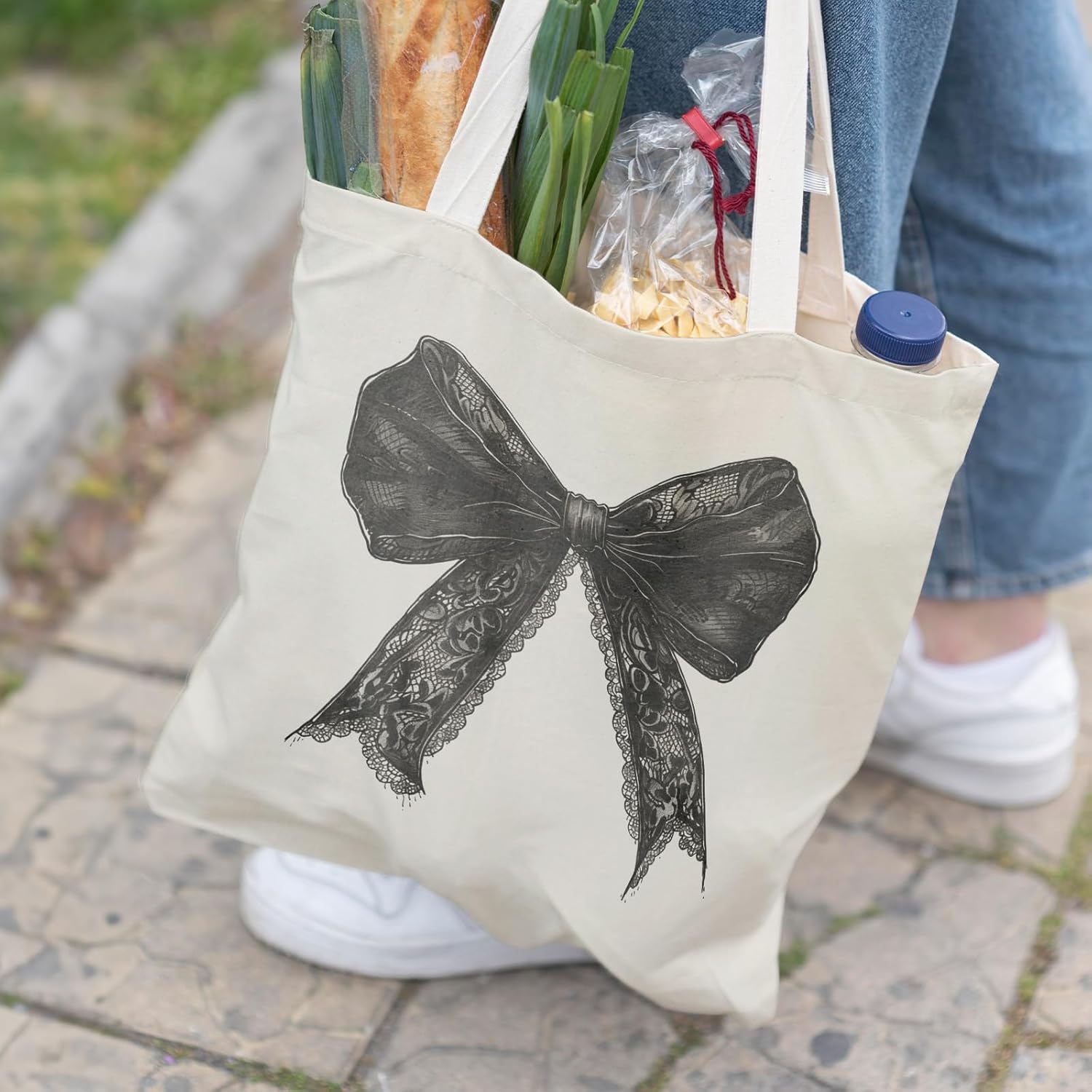 Coquette Bows Canvas Tote Bag, Shoulder Bag For Women, Reusable Tote Bag - Image 2