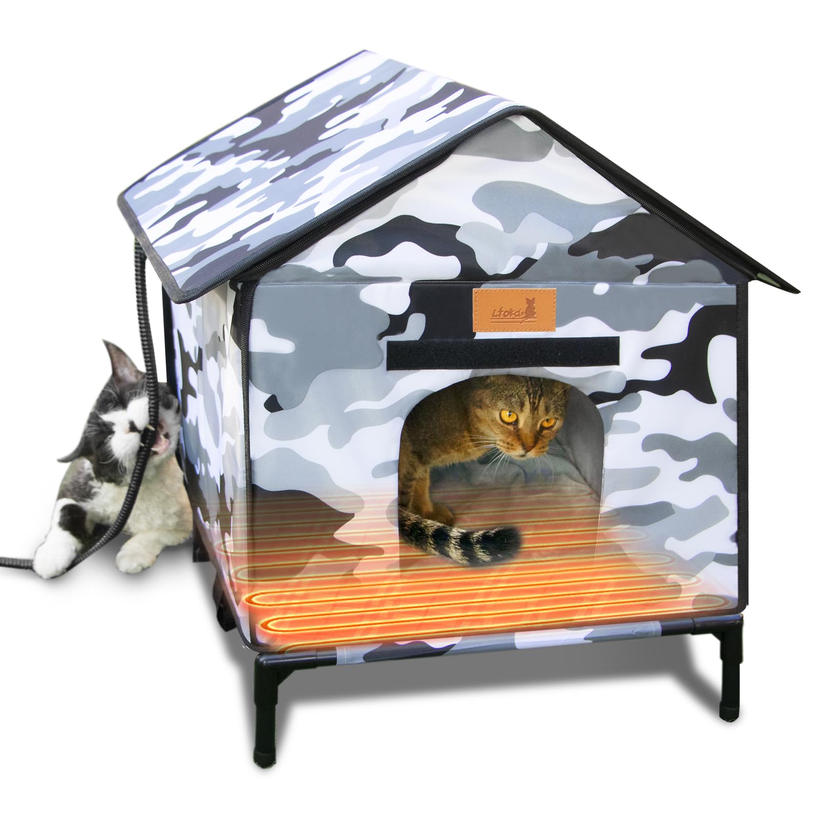 Lofkd Heated Cat House for Outdoor Use Weatherproof with Elevated Base, Stray Cat Shelter in Winter