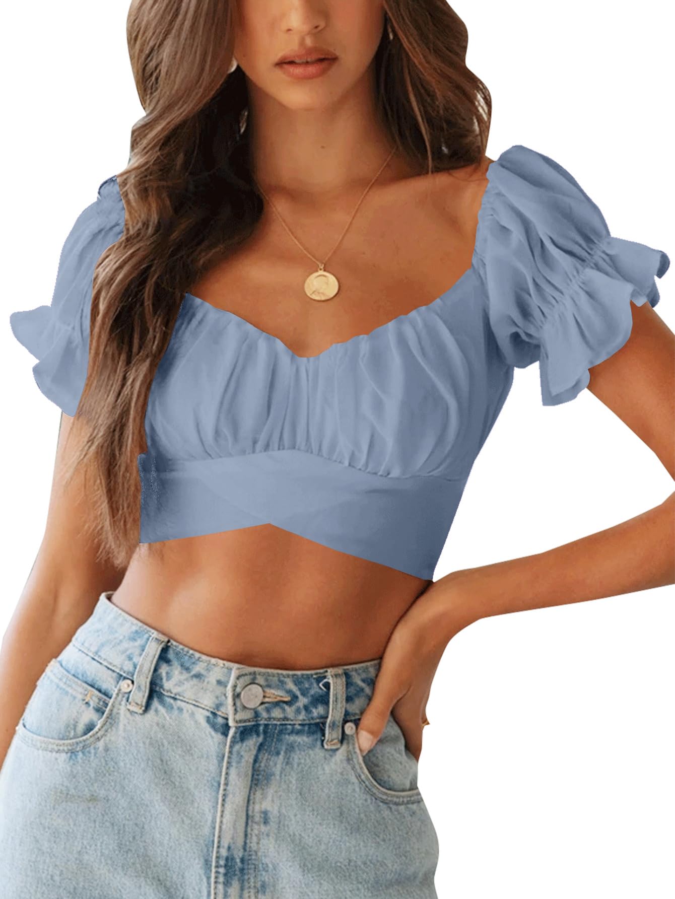 LYANER Women's Puff Short Sleeve Y2k Crop Top