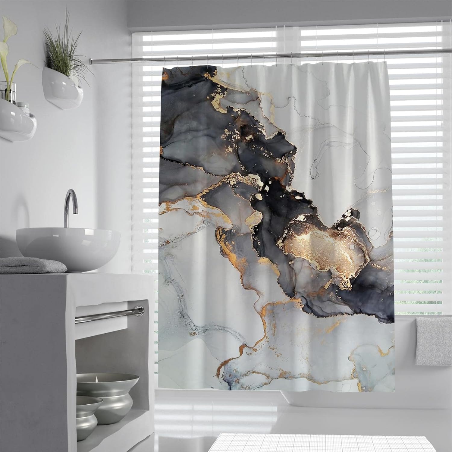 Abstract Marble Shower Curtain Durable Crack Gold Texture Luxury Stone ...