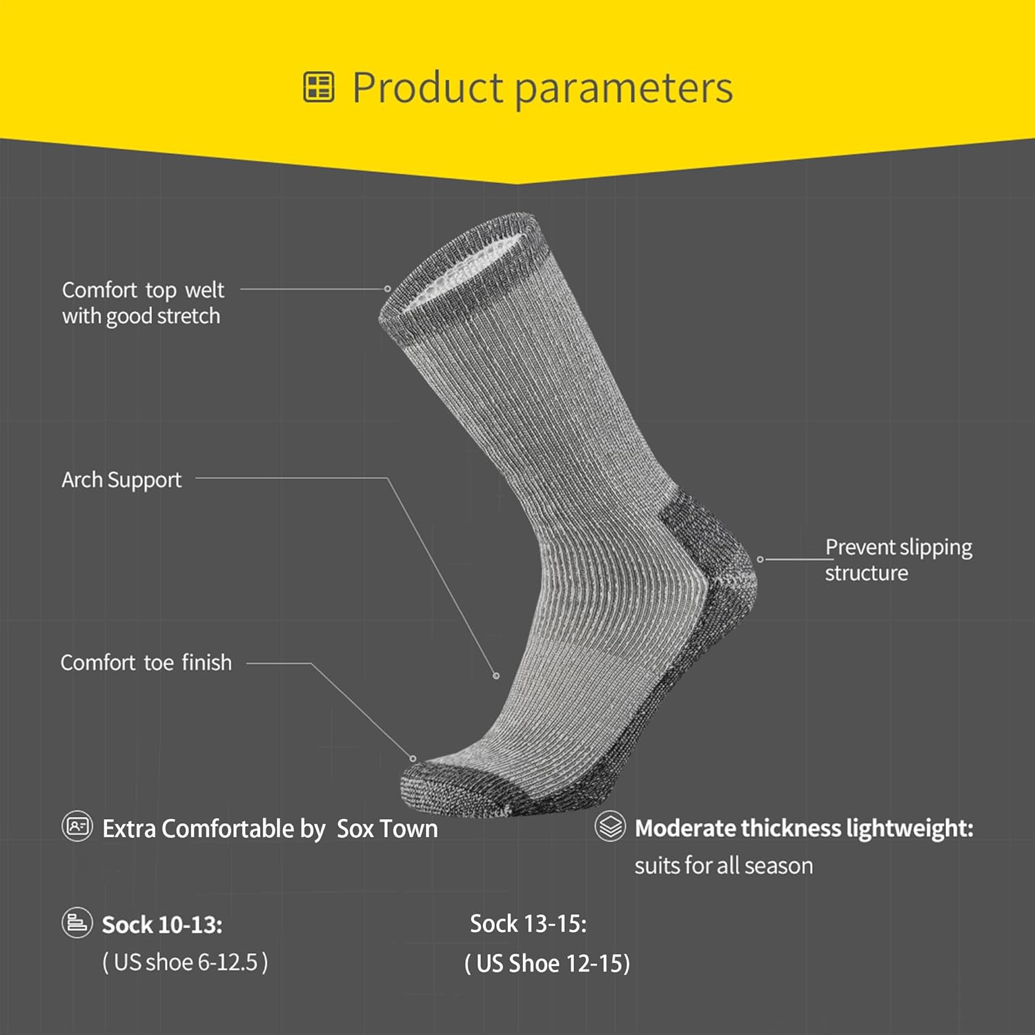 SOX TOWN Men's Merino Wool Cushion Crew Socks Moisture Wicking Control for Outdoor Hiking Work Boot Thermal Warm All Seasons - Image 5