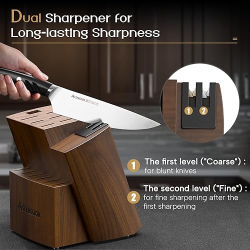 Miniatura 4 de Astercook Juego de cuchillos de cocina con bloque y afilador doble, 15 cuchillos de acero inoxidable alemán de hoja afilada, aptos para