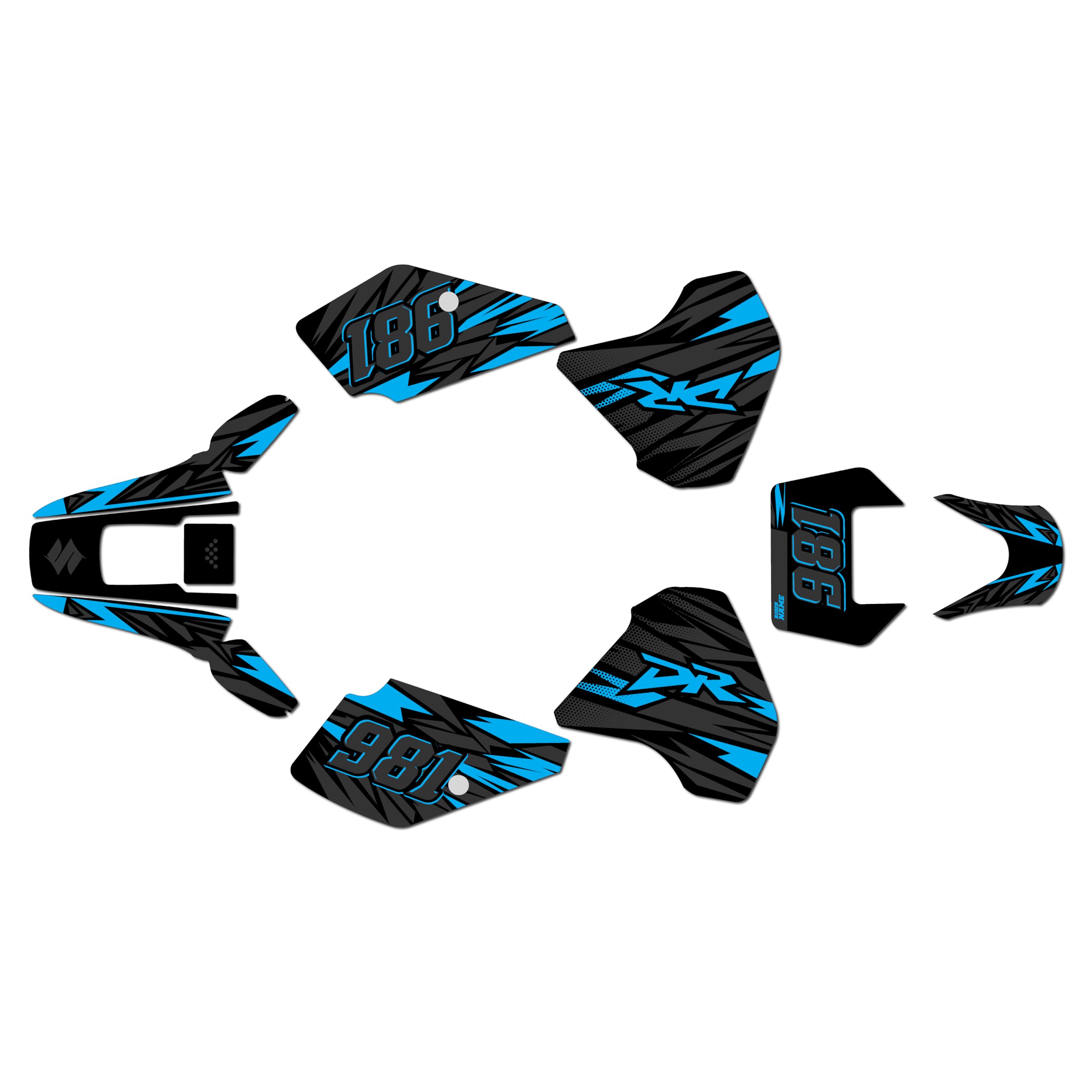 Kit de gráficos para Suzuki DR 350 (1990-2000) serie TWITCH cian 16 mil – Kit de calcomanías gráficas personalizadas para motos de cross, sin plásticos