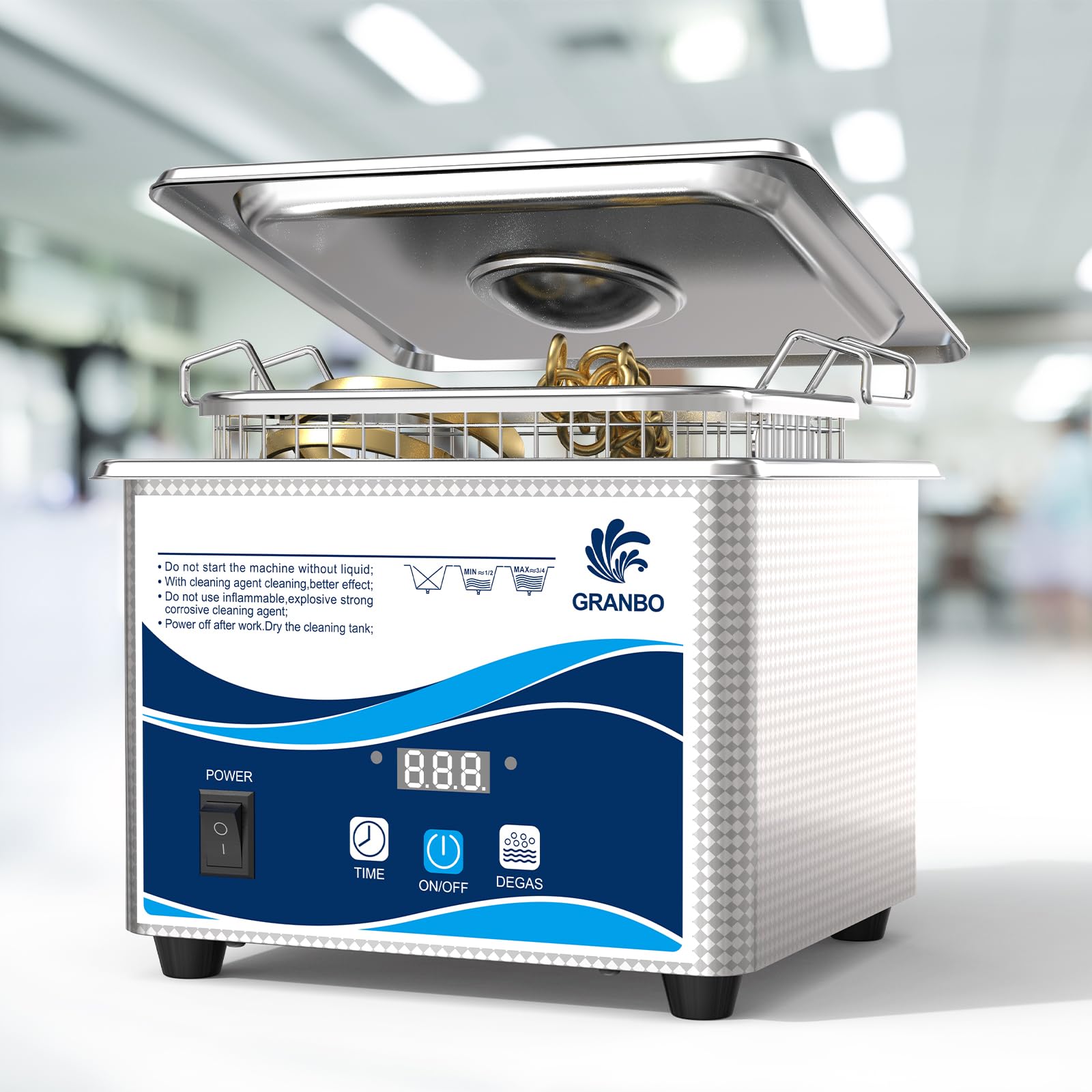 Photo 1 of Granbo Ultrasonic Cleaner 1.3L Jewelry Cleaning Ultrasonic Machine 40kHz with Digital Timer and Degassing,110V Digital Ultrasonic Parts Cleaner for Denture Dental Oral Irrigator Parts Glasses