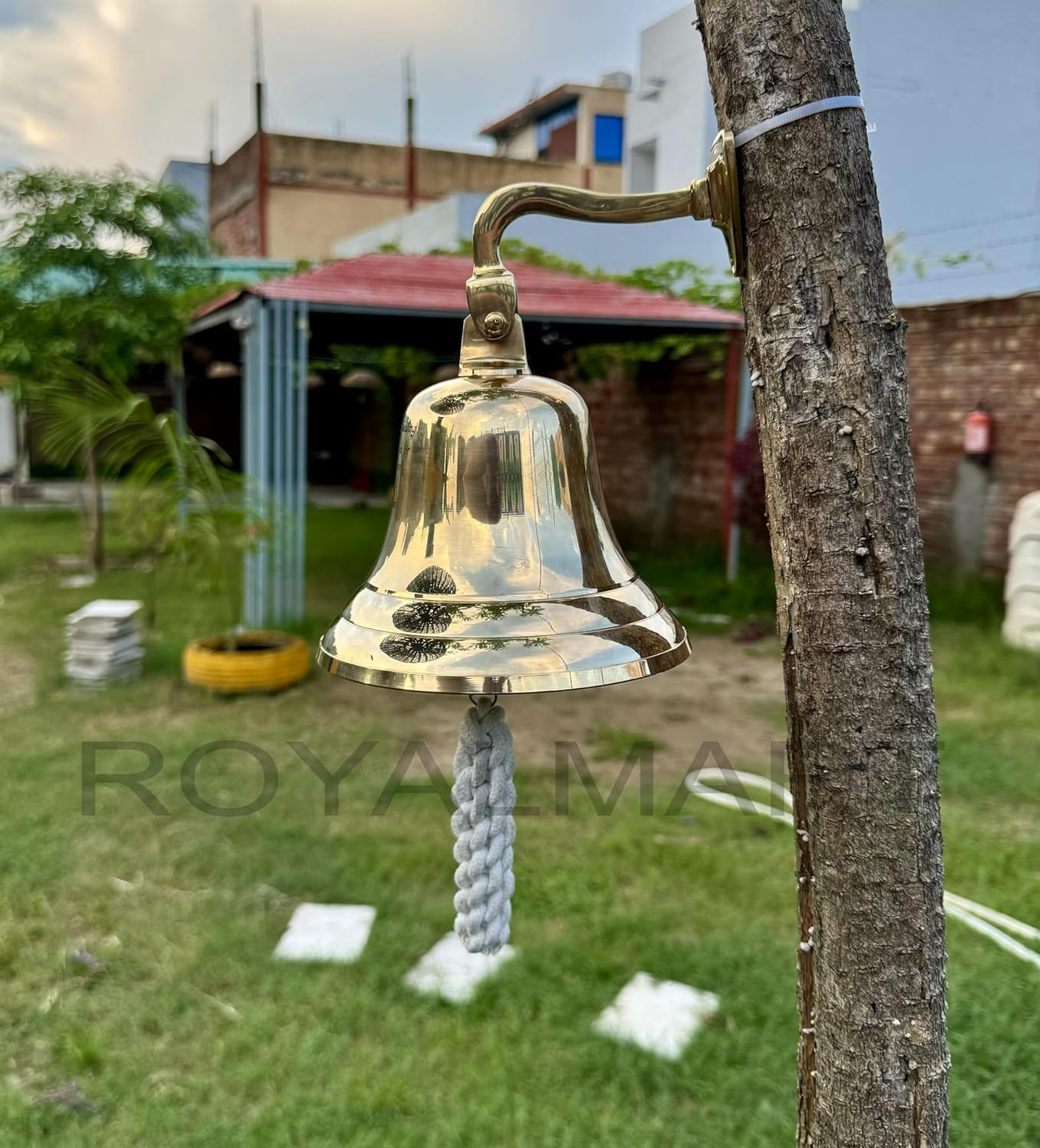 Royalmart Personalized Brass Nautical Bell, 5 Inch, Engraved School Wall Hanging, Home Decor Indoor/Outdoor, Customized Ship Bell