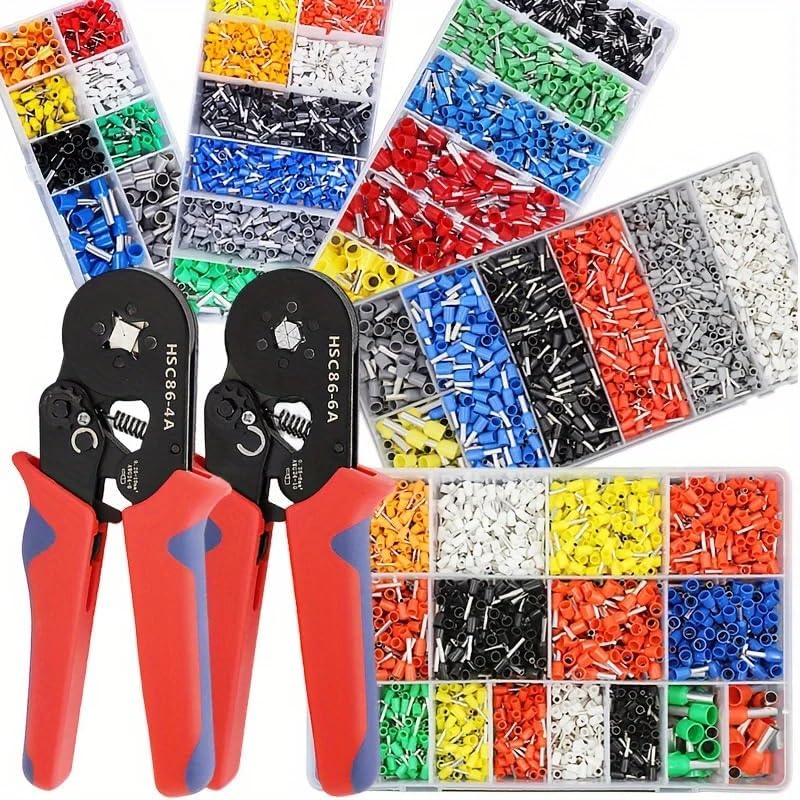 300-1200pcs Pipe Type Crimp Terminals, Multiple Crimp Terminals Pliers Assortment Set, Copper Tube+PVC Flame Retardant Housing,(300pcs)