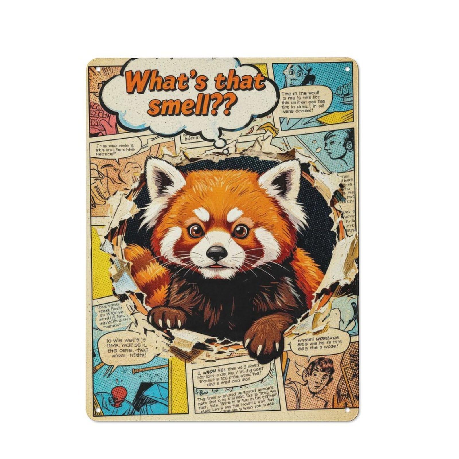 Junmoney Style-1 Red Panda Comic Book Page Breakout Rustic Printed Metal Sign 40X30cm For Garage Or Workshop, For Garage, Workshop And Man Cave Decoration