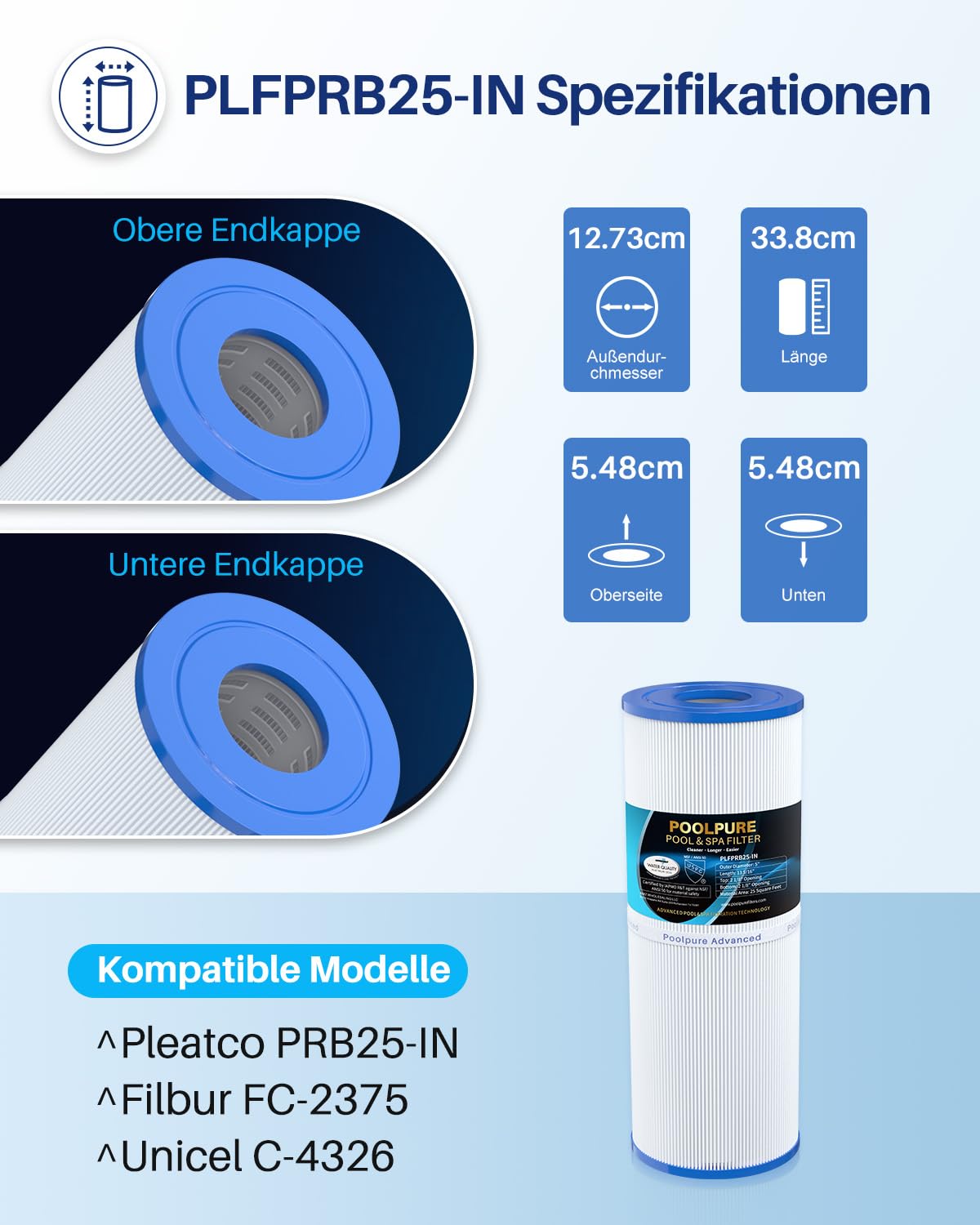 POOLPURE 2 stück Spa Hot Tub Filter 4-Unzen-Filtermedien Ersatz für Unicel C-4326 Pleatco PRB25-IN Filbur FC-2375 (rechnung vorhanden)
