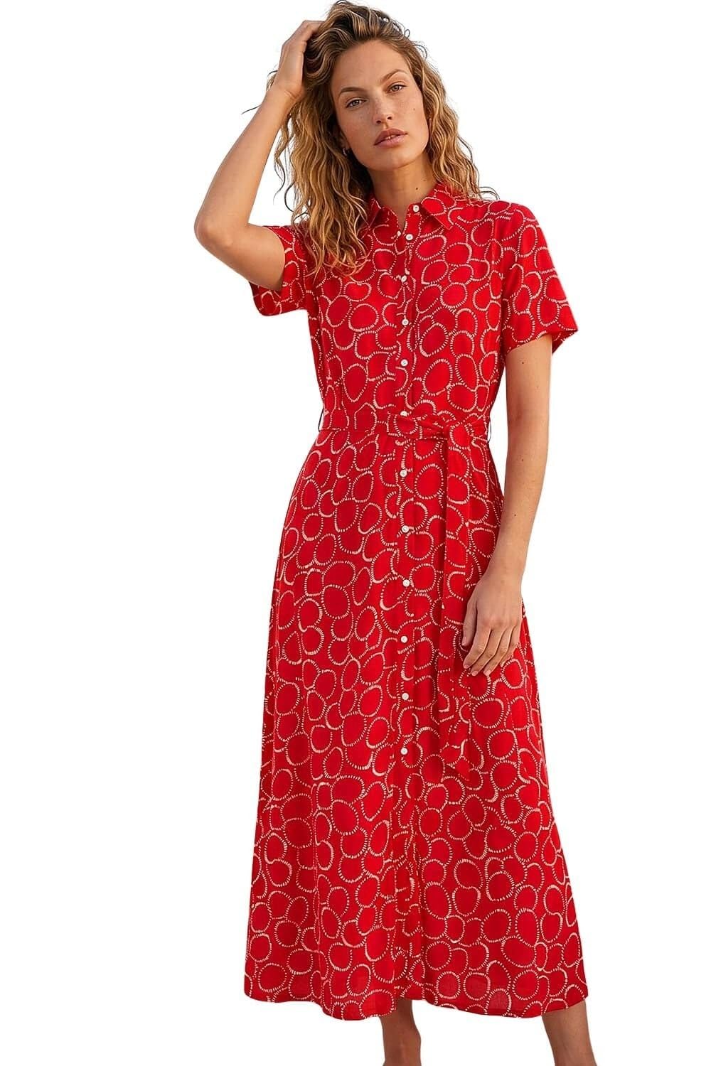Roman Geo Print Belted Shirt Dress, Red, Size 20, Women