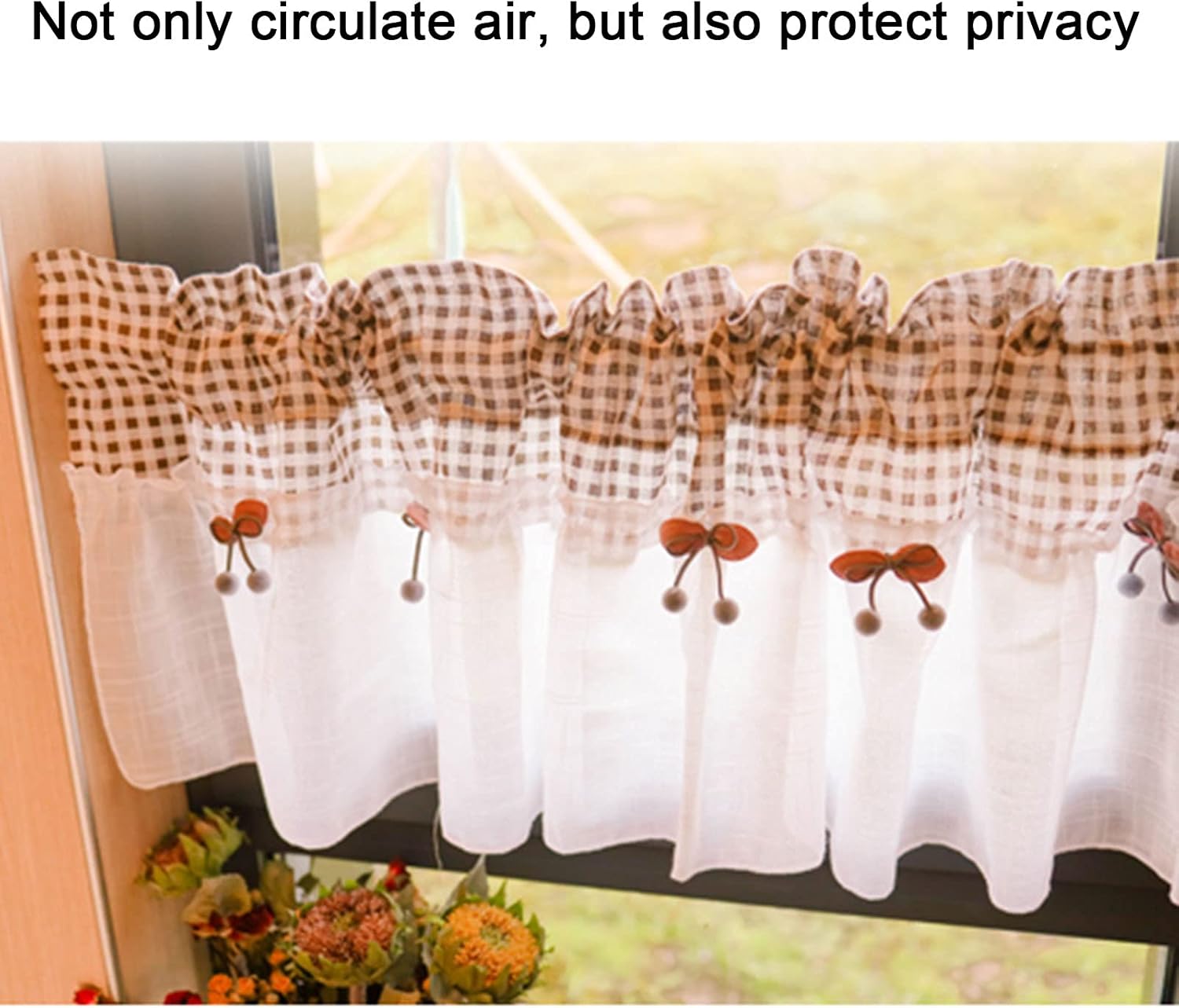 Semi-Blackout Curtains, Lattice Texture Curtains with Bow Decoration, Suitable for Kitchen, Bedroom, Living Room Curtains