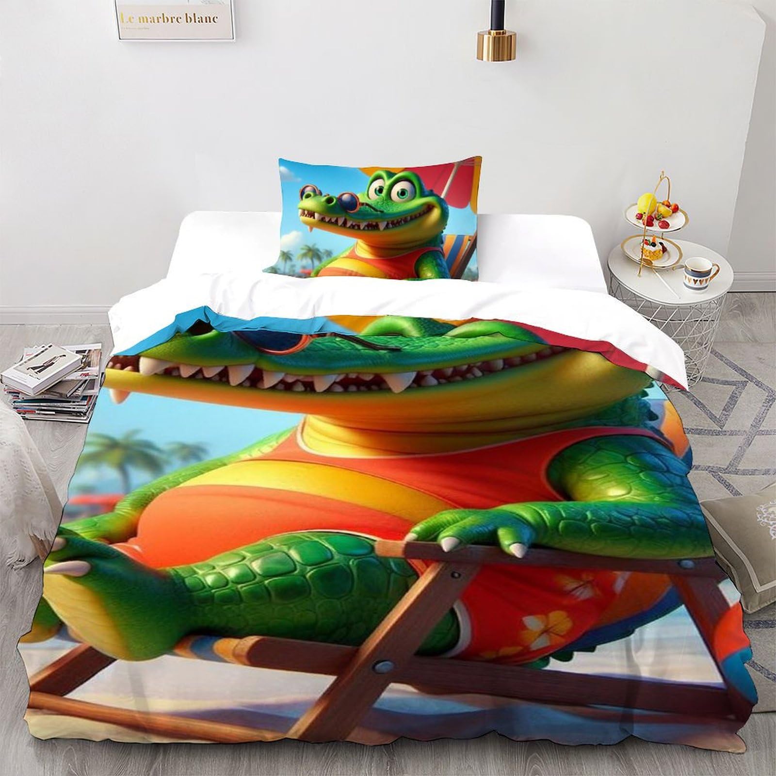 Housse de couette crocodile imprimé 3D taies d'oreiller garcon microfibre