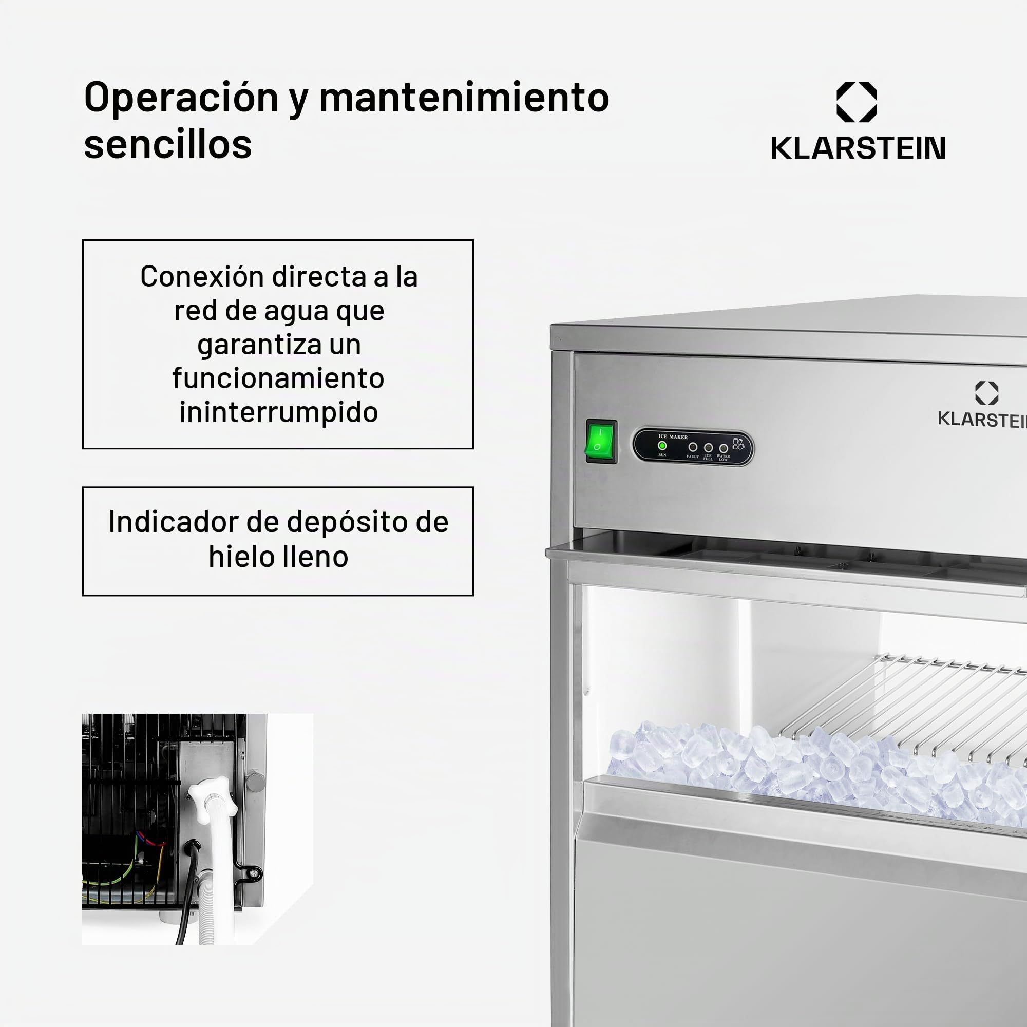 Klarstein ICE3-Powericer-XXL - Máquina de hielo industrial (160 W, 25 Kg/día, 6 kg, sistema eficaz, revestimiento insípido, muy silencioso, compresor de alto rendimiento, plata