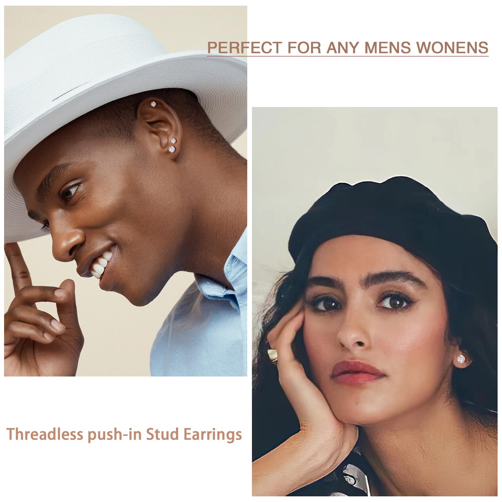 5-6 pairs Push-in Flat Back Stud Earrings Hypoallergenic Surgical Stainless Steel Cubic Zirconia Earrings Studs Set Multi-Pack, CZ Stud Earrings for Women Men Trendy Cartilage Stud Earrings 2-8mm