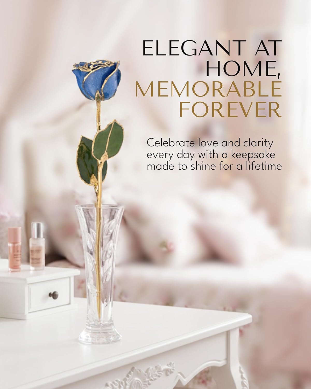Forever Rose Hand-Dipped in 24K Gold, Sapphire-Inspired September Birthstone with Sparkles, Real Rose in Luxury Gold Gift Box & Clear Glass Bud Vase, Perfect Ready for September Birthday -Any Occasion - Image 9