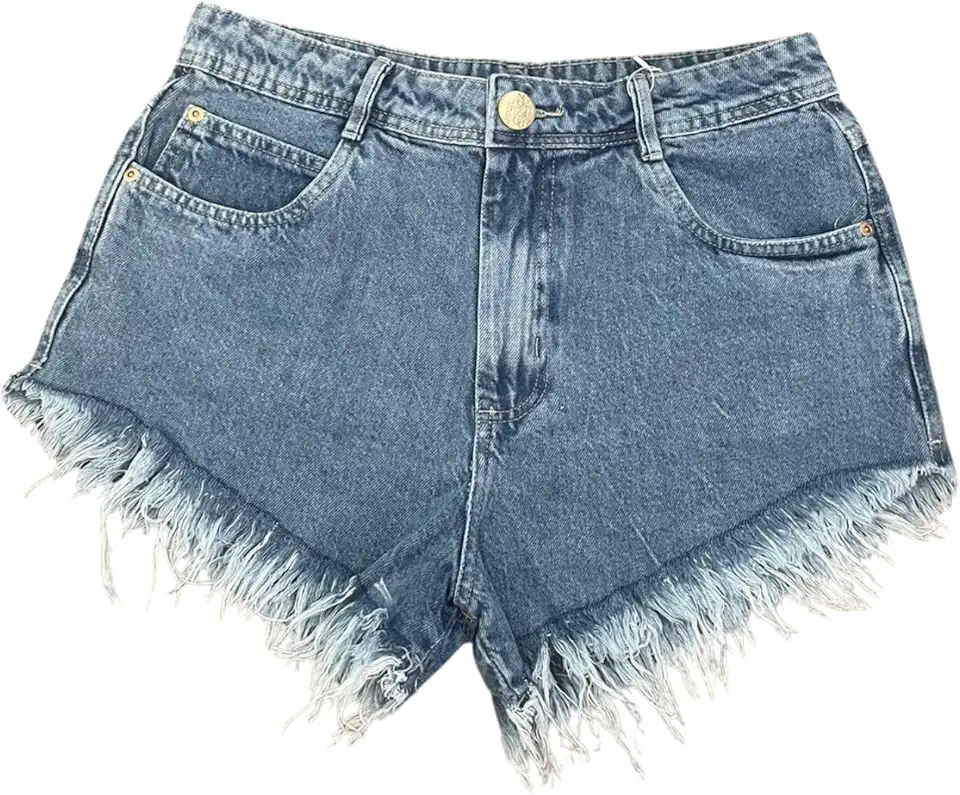 Short Jeans Feminino Cintura alta curto e desfiado
