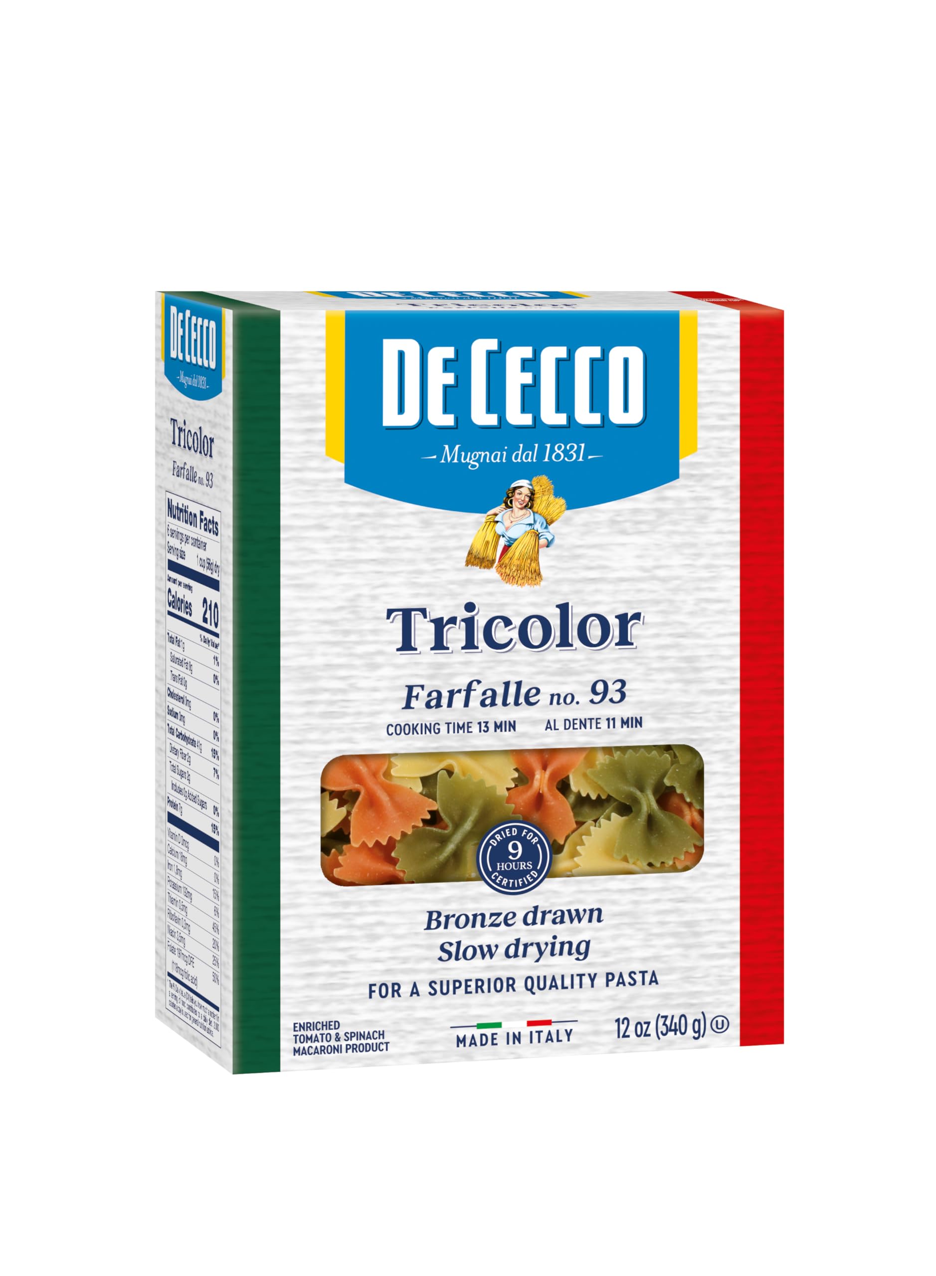 De Cecco Tri Color Pasta, Farfalle No.93, 12 Ounce (Pack of 12)