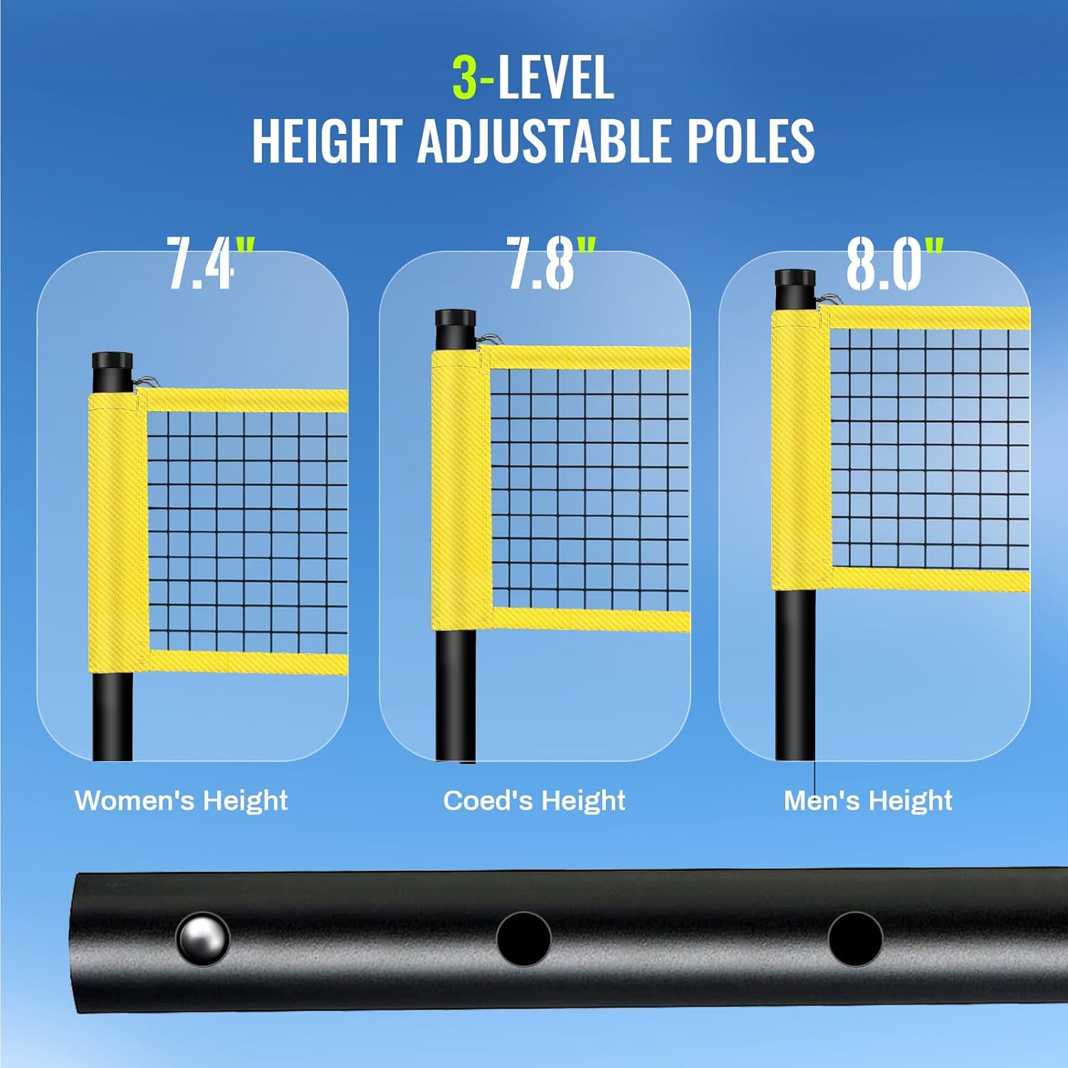 Professional Volleyball Net Set for Backyard & Beach, Heavy Duty 32-Ply Reinforced Net with Steel Anti-Sag Winch, Height-Adjustable Rust-Proof Aluminum Poles, Carry Bag & Arm Sleeves