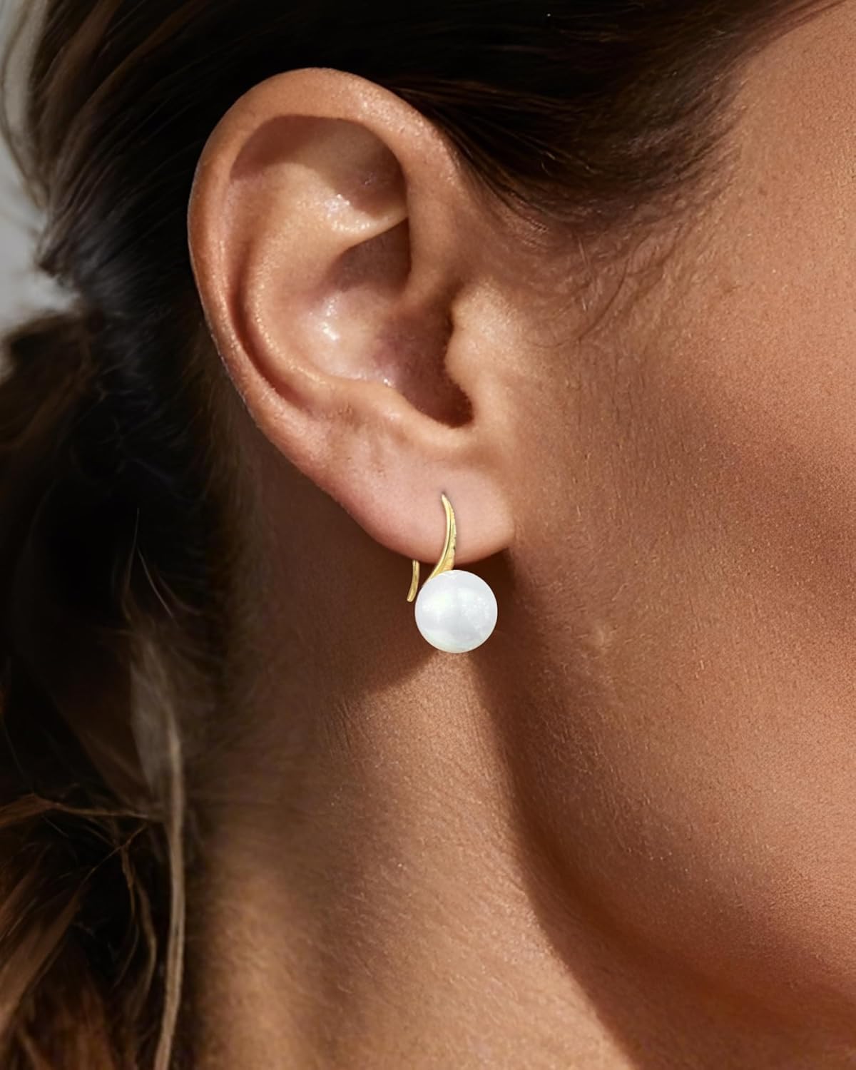 Pearl Earrings for Women - Hypoallergenic 14K Gold Plated Faux Pearl Hoop Earrings Lightweight Wedding Bridal Dangle Drop Jewelry Gifts for Women - Image 2
