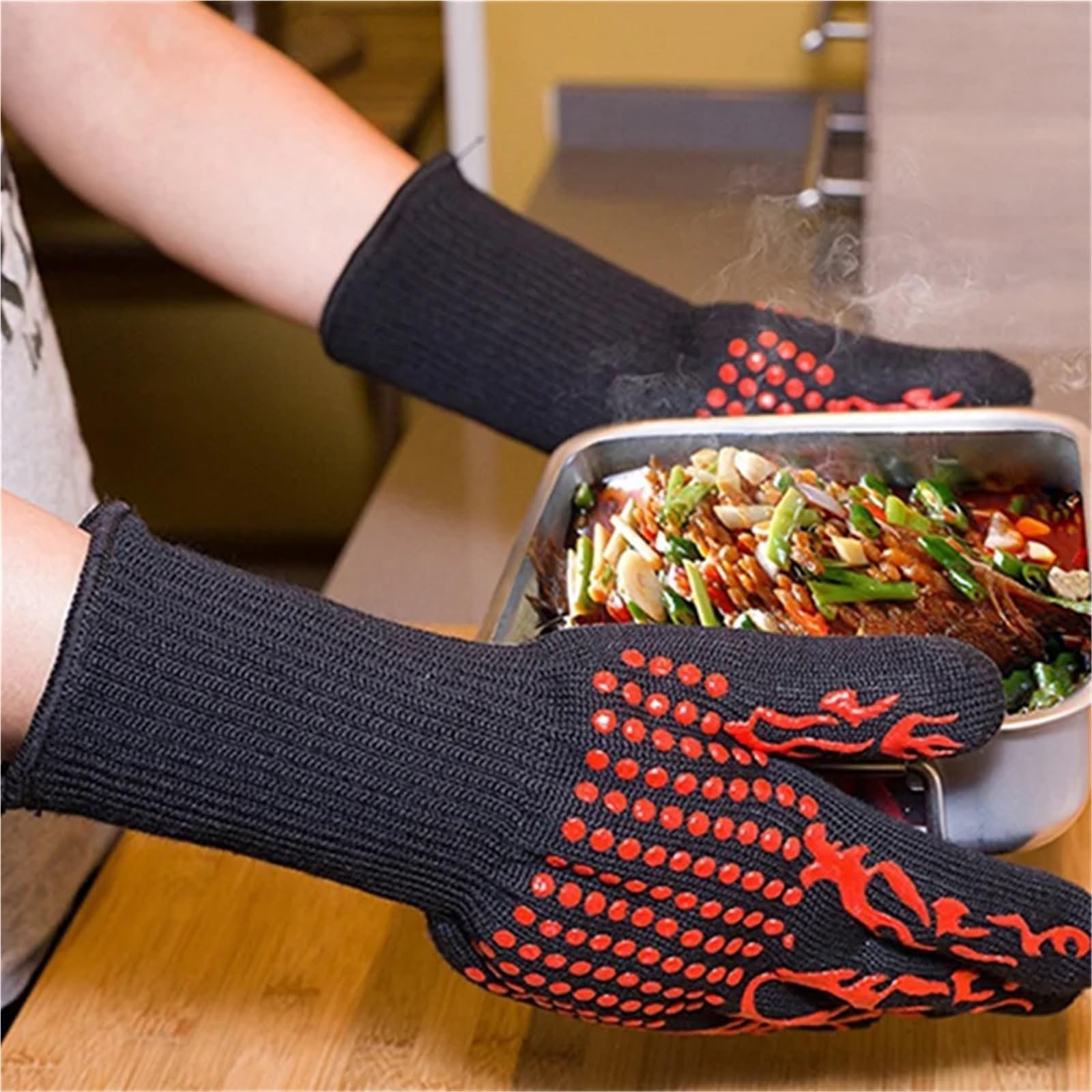 Guantes Para Barbacoa Guantes bicapa resistentes a altas temperaturas, guantes for asar, manoplas antideslizantes de silicona for horno, resistencia al desgaste, barbacoa, cocinar y hornear Para Asar,