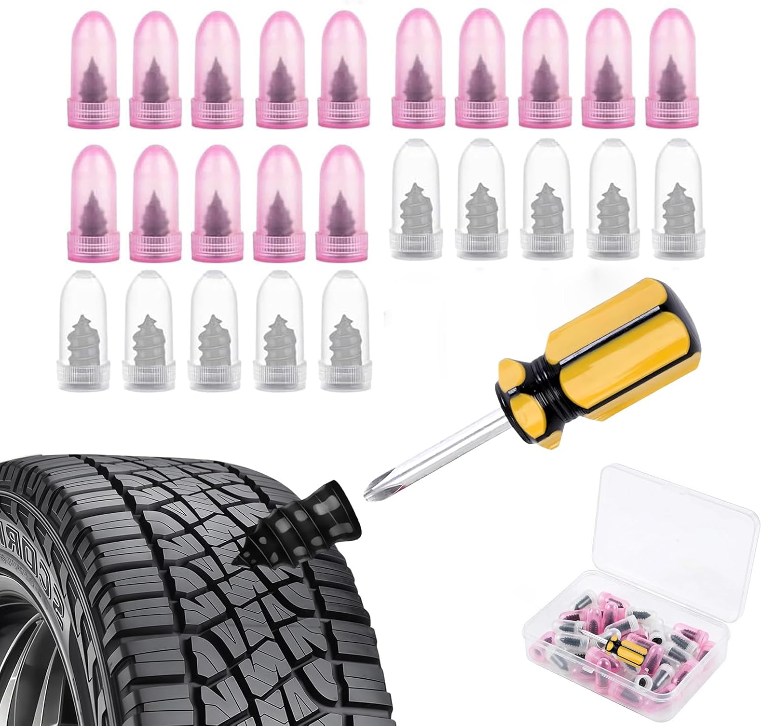 Amazon.com: 26Pcs Screw in Tire Plugs Kit Tire Repair Rubber Nail Kit ...