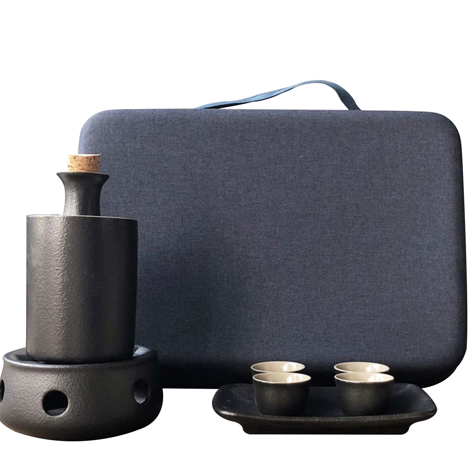 Set Sake Japonais Avec Réchaud - 9 Pièces En Céramique Pour Boisson Chaude - Cadeau Traditionnel
