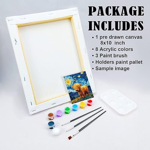 Miniatura 5 de VOCHIC Kit de pintura en lienzo predibujado para pintar para adultos, kits de fiesta, pintura y sorbo, suministros de fiesta, lienzo de 8 x 10 para