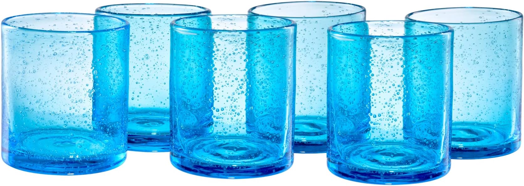 Artland Iris Seeded Turquoise 14 Ounce Double Old Fashioned Glass, Set of 6