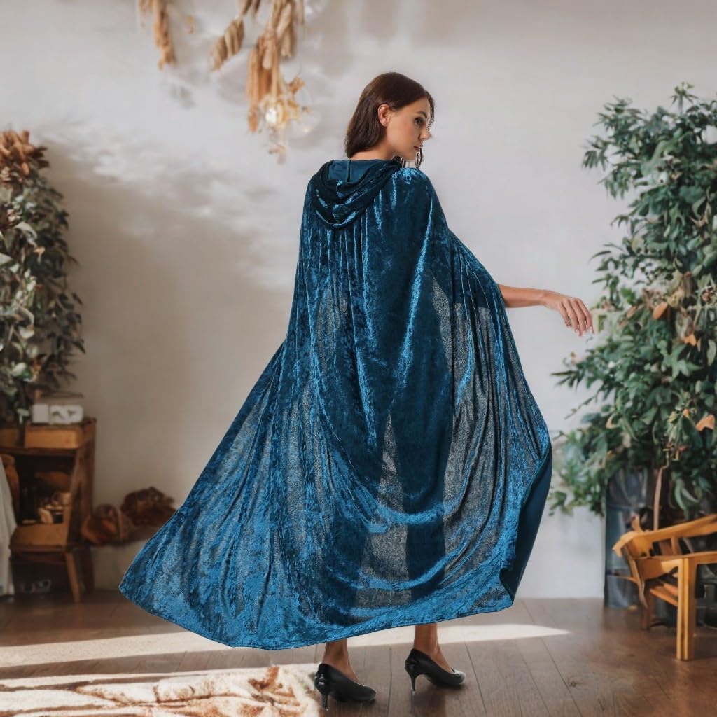 Deluxe Velvet Cape with Hood Women Adult Witch Hooded Cloak Halloween Cosplay Costumes - Image 7