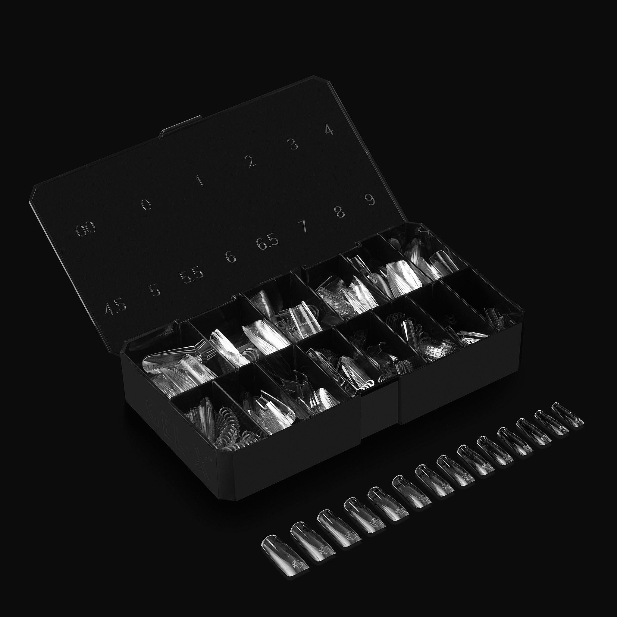 Apres Gel-X® Square Box of Nail Tips | 280 Soft Gel Tips, 14 Sizes 00-9 | Half-sizes Included (Sculpted Square Medium, 280 Count) (Natural Square Long, 280 Count)