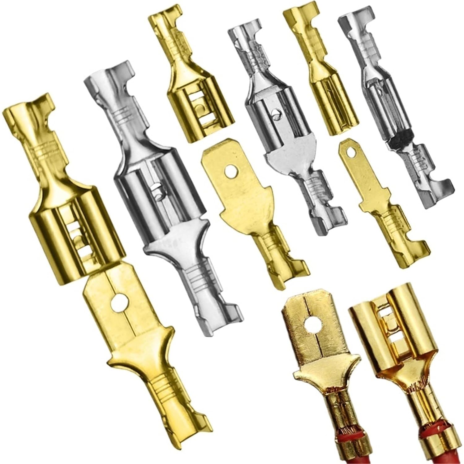 2.8mm 4.8mm 6.3mm Spring Female and Male Crimp Terminal Gold Brass/Silver Car Speaker Electric Wire Connectors Set(4.8mm Sheath,100 Pcs Silvery)